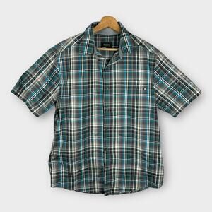 Marmot Mens size Large Dobson Plaid Short Sleeve Button Down Shirt Blue Gray
